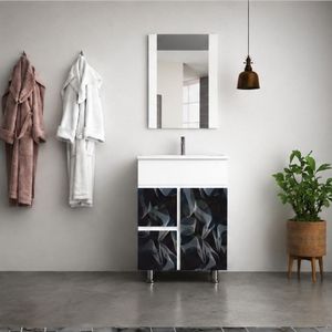 Yeti Collection Eco Wall-Mounted Ceramic Basin Bathroom <b>Vanity</b> <b>Table</b> with Mirror Included Indigo collection Design From India - Product Image 1