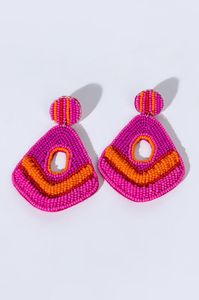 Boucles d'oreilles artisanales en forme de tranches d'orange perlées, bijoux ronds en coton, broderie artisanale - Product Image 4