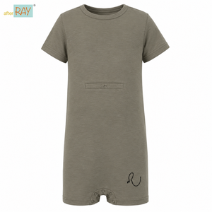 Body de Tirantes Color Gris Oliva |   Ropa Sensorial Especial para Niños, Prendas Inclusivas con Acceso por Tubo, Mangas Cortas, Algodón Elástico, Unisex - Product Image 1