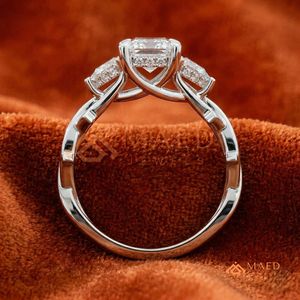 Elegant 925 Sterling Silver Radiant Cut Diamond Engagement <b>Ring</b> with Marquise Side Stones and Open <b>Split</b> Band for Women - Product Image 4