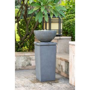 44.5\" Gray Polyresin Zen Bowl Outdoor Garden Water Fountain Relaxing <b>Bird</b> Bath and <b>Bird</b> Feeder for Lawn and <b>Backyard</b> - Product Image 1