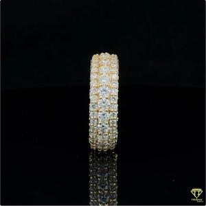 Round Brilliant Cut Lab Grown Diamond Full Eternity <b>Wedding</b> Band in 14K Yellow Gold 5 Row Micro Pave Anniversary Ring - Product Image 4