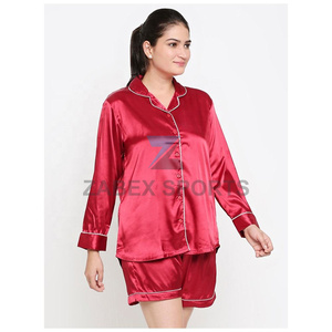 Ensemble de pyjama en satin polyester/coton pour femmes, vente en gros, imprimé personnalisé, fermeture à cordon, doux et respirant, 2 pièces - Product Image 1