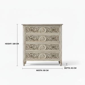 ตู้ลิ้นชักไม้แกะสลักลายเกลียวจากซัพพลายเออร์อินเดีย 4 ลิ้นชัก สำหรับตกแต่งภายในทั้งแบบโมเดิร์นและแบบดั้งเดิม สำหรับสั่งซื้อจำนวนมาก - Product Image 2