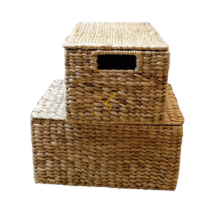 Woven <b>Water</b> Hyacinth Baskets with Lids – Storage <b>Containers</b> - Product Image 1
