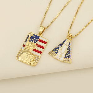 QIKU kalung liontin Liberty patung bendera Amerika kustom rantai sambungan tembaga yang dipersonalisasi persegi Hip Hop pria - Product Image 1