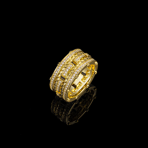 Luxury 24K <b>Gold</b> Moissanite <b>Cocktail</b> <b>Ring</b> Geometric Design Pave Setting Round Brilliant Cut Unisex Everyday Wear - Product Image 1