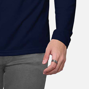 <b>Men's</b> O-Neck Long Sleeve Polyester Knitted Casual <b>Top</b> Breathable Solid White Text Navy Blue - Product Image 6