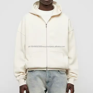 Vêtements de rue personnalisé recadrée fermeture éclair français éponge U bébé bleu hommes pull Boxy Fit sweats à capuche zippés pour hommes - Product Image 4