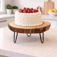 Support à gâteau rond en bois rustique Aqdus Saleem modèle Aq115 avec pieds en métal pour présentation de desserts en boulangerie ou lors de fêtes