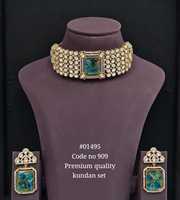 Parure Collier et Boucles d'Oreilles Kundan 909, Perles d'Imitation, Plaqué Or, Géométrique, Ethnique, Collier Ras-du-Cou, Boucles d'Oreilles, Designer, Femme, Fiançailles