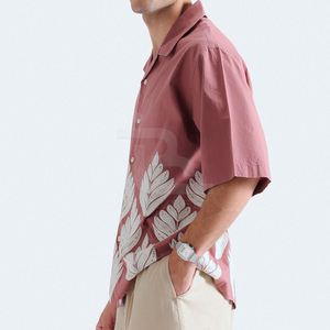เสื้อเชิ้ตแขนสั้นลำลองผู้ชายสำหรับฤดูร้อน คอปกติดกระดุม ปักลายดอกไม้ ผ้าฝ้าย 100% ขายส่งตามสั่ง ขายดี - Product Image 4