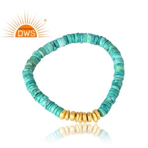 Dernière vente Bracelet en argent sterling 925 plaqué or 18 carats avec pierres précieuses turquoises naturelles Fabricant de bijoux fins Demi - Product Image 4