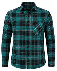 Chemise en flanelle décontractée pour homme, coupe ajustée, manches longues, boutonnée, en coton à carreaux, couleur bleu sarcelle et noir, personnalisée par le fabricant, style mode - Product Image 2