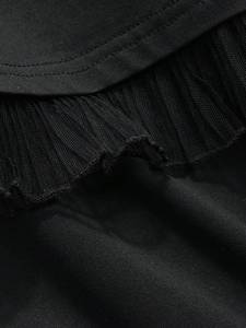 เสื้อเชิ้ตผู้หญิงแต่งระบายขอบผ้าบางเบา ประดับโลโก้คริสตัลวิบวับแบบสั่งทำ เสื้อยืดลำลองสีดำล้วน ผ้าฝ้ายทรงหลวม คอกลม - Product Image 5