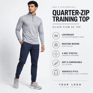 Haut de sport respirant pour homme à col montant zippé, 100 % coton, avec poche, idéal pour l'entraînement hivernal, personnalisable avec logo - Product Image 2