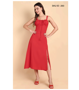 Robe midi/maxi élégante en coton 100% tissé, rouge uni, pour femme, tenue décontractée d'été, style bohème, coupe régulière, tissu doux et respirant, idéale pour les fêtes - Product Image 1