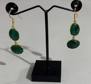 Boucles d'oreilles en pierres précieuses vertes émeraude naturelles, plaquées or, avec serti clos, élégantes, bijoux de mode indiens pour femmes, mariage nuptial - Product Image 1