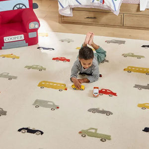 Alfombra de Lana Hecha a Mano, Diseño de Autos Coloridos, Alfombra Infantil Suave de Pelo Medio para Cuarto de Niños, Sala de Juegos y Dormitorio - Product Image 1