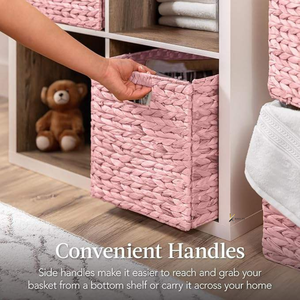 Wholesale Modern Eco-Friendly Rustic Pink Square Water Hyacinth Rattan <b>Storage</b> Basket Set Woven Bins Handles <b>Collapsible</b> <b>Storage</b> - Product Image 4