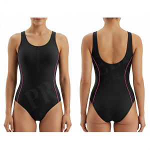 Traje de Baño Profesional de Alta Calidad de Una Pieza con Cremallera Frontal, Fácil de Usar, de Poliéster Liso, Estilo Tank, con Logotipo Personalizado OEM - Product Image 2