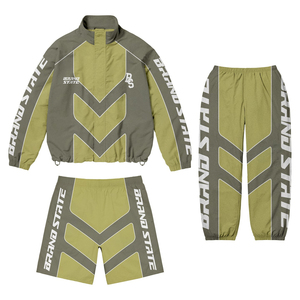 Custom <b>Men</b>’s Windbreaker Tracksuit Set Blue Grey Color Block Sportswear <b>Jacket</b> and Shorts Set Streetwear Athletic Training Suit - Product Image 4