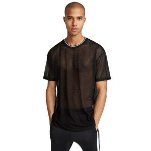 Men Gym Mesh T <b>Shirt</b> Gym Workout Spandex Polyester <b>Black</b> Color O Neck Drop Shoulder Adult Mesh T <b>Shirt</b> - Product Image 1