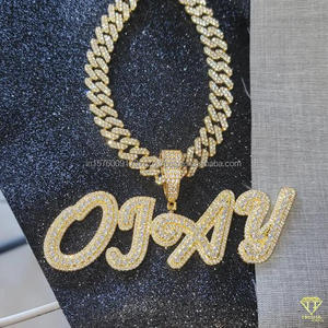 Personalized Moissanite Diamond " OTAY " Letter Pendant With Cuban Link Chain Fashion Jewelry - Product Image 1