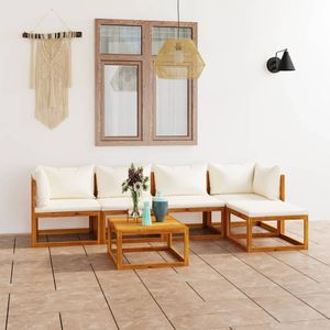 Set Lounge da Giardino in Crema con Legno Naturale per Intrattenimento all'Aperto - Product Image 1