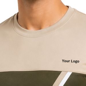 T-shirt de sport pour homme, beige et vert olive, performance, séchage rapide, athlétique, gym, course à pied, entraînement, logo personnalisé, OEM - Product Image 5