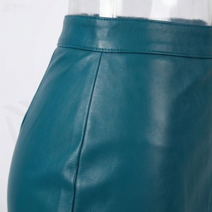 Women Faux Leather <b>Asymmetrical</b> Wrap Mini Skirt Solid Color Shiny Design Regular Waistline All Seasons Style - Product Image 5