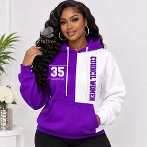 NCNW Sorority <b>Women's</b> Purple <b>White</b> Color Block <b>Hoodie</b> Greek Letter Embroidered Drawstring Hooded Pullover With Kangaroo Pocket - Product Image 5
