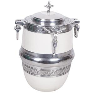 Urna Funeraria Religiosa de Metal, Estilo Americano Clásico, para Cenizas, en Blanco y Plateado, Colores Personalizables, Capacidad de 220 Pulgadas Cúbicas - Product Image 1