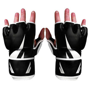 Guantes de MMA Negros Personalizados al por Mayor, Guantes de Cuero para Sparring y Grappling, Guantes de Entrenamiento de Artes Marciales con Palma Abierta, Guantes de Boxeo - Product Image 1