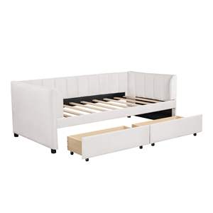 Divano letto imbottito a due dimensioni Beige con schienale ergonomico e 2 cassetti comodo Design del letto - Product Image 5