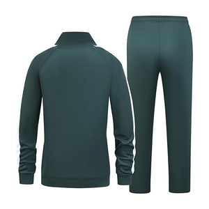 Ensemble de survêtement unisexe vert foncé uni, fermeture éclair intégrale, col rabattable, style sportif, séchage rapide, personnalisable, léger, vêtements d'automne pour adultes - Product Image 2
