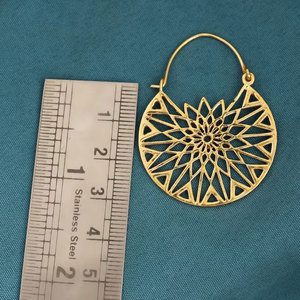 Handmade Gold Mandala Filigree Hoop Earrings Geometric Starburst <b>Boho</b> Ethnic Jewelry <b>for</b> Women - Product Image 2
