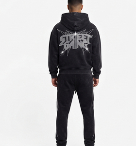 Ensemble de survêtement homme OEM personnalisé, style streetwear, avec sweat à capuche zippé et pantalon de survêtement, orné de strass, effet délavé à l'acide et délavé soleil - Product Image 6