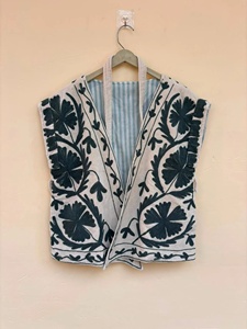 Suzani <b>Velvet</b> Vest with Belt Turkish Embroidered Waistcoat Handmade Vintage Boho Vest Unisex Sleeveless <b>Jacket</b> - Product Image 1
