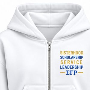 Sweat à capuche zippé blanc pour femme avec broderie SGRho, service de leadership scolaire, veste polaire de sororité grecque, vêtements personnalisés avec logo - Product Image 5