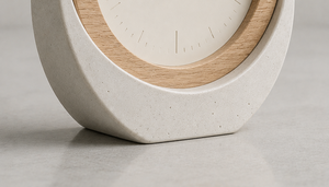 Minimalist Wood Desk <b>Clock</b> With Ceramic Base Silent Quartz <b>Movement</b> Circular Design - Product Image 3