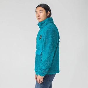Unisex Teal Fleece <b>Zip</b>-<b>Up</b> <b>Jacket</b> Regular Fit Stand Collar Casual Winter Wear Pocket Design Solid Color - Product Image 1