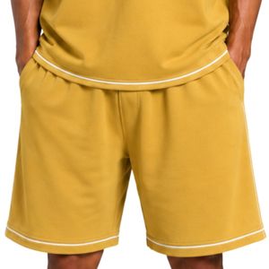 Mustard Yellow Mens Oversized T Shirt And Shorts <b>Set</b> White Contrast Piping Custom Logo Crew Neck Casual Streetwear Wholesale - Product Image 6