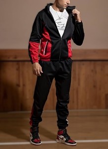 Women's Black Red Color Blocking Printed Tracksuit Set Full <b>Zip</b> <b>Hooded</b> Sporty Joggers Side Pockets Windproof Quick Dry 100% - Product Image 2