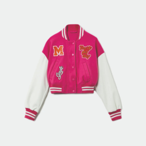 Veste de baseball courte rose pour femme, broderie lettre M « You've Got This », style preppy, manches longues, fermeture boutonnée, décontractée - Product Image 6