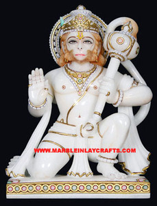 PK Hanuman Ji <b>White</b> Marble Idol Handmade From Uttar Pradesh - Product Image 3