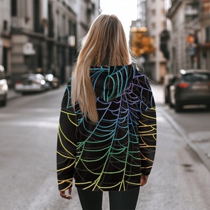 Sweat-shirt à capuche pour femme, imprimé toile d'araignée arc-en-ciel, manches longues, tricoté en polyester, vêtements décontractés d'automne - Product Image 4