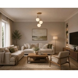 Modern Brass <b>Ceiling</b> Pendant Light with Three <b>Glass</b> Globe <b>Shades</b> Circle Shape Metal Fixture Lighting Decorations - Product Image 3