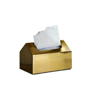 Distributeur de mouchoirs rectangulaire en métal au design le plus récent avec finition dorée pour la maison, le bureau ou la salle de bain - Product Image 5