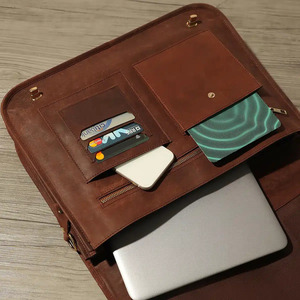 <b>Mens</b> Brown Leather Laptop Briefcase Classic Shoulder <b>Bag</b> Multifunctional Office Case <b>for</b> Laptops - Flap Style Office Laptop <b>Bag</b> - Product Image 5